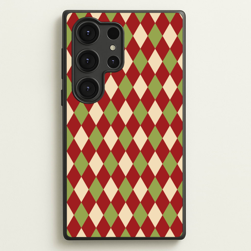 Red And Green Argyle Christmas Pattern Galaxy S25 Ultra Case