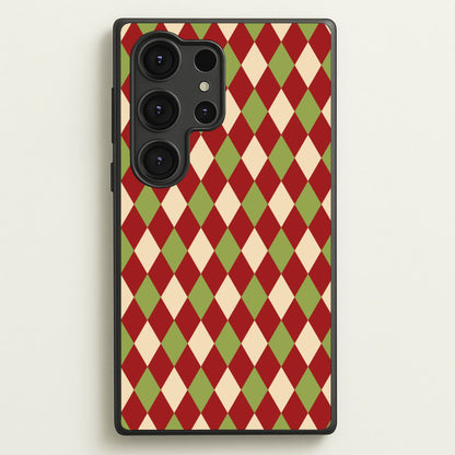 Red And Green Argyle Christmas Pattern Galaxy S25 Ultra Case