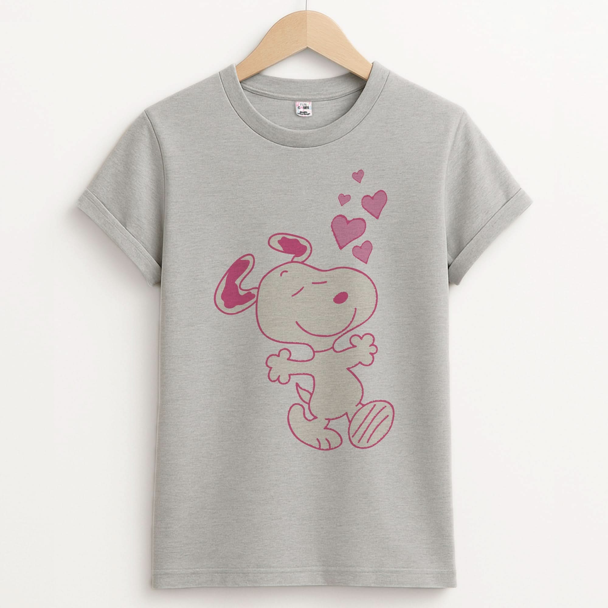 Cartoon Beagle Valentine Hearts Pattern Unisex Grey T-Shirt