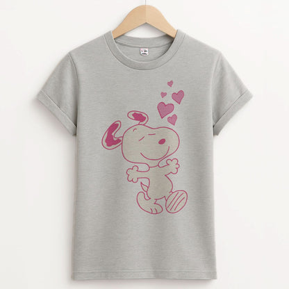 Cartoon Beagle Valentine Hearts Pattern Unisex Grey T-Shirt