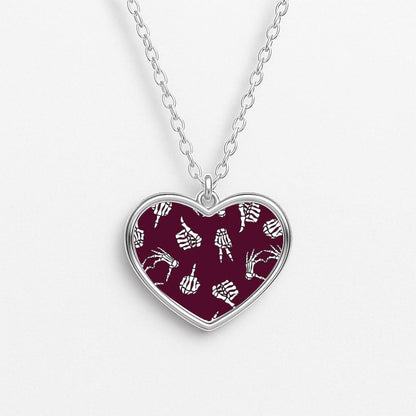 Skeleton Hands Pattern Heart Necklace