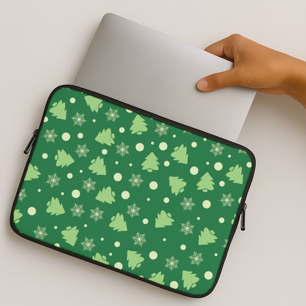 Cartoon Christmas Trees And Snowflakes Pattern MacBook Cover
