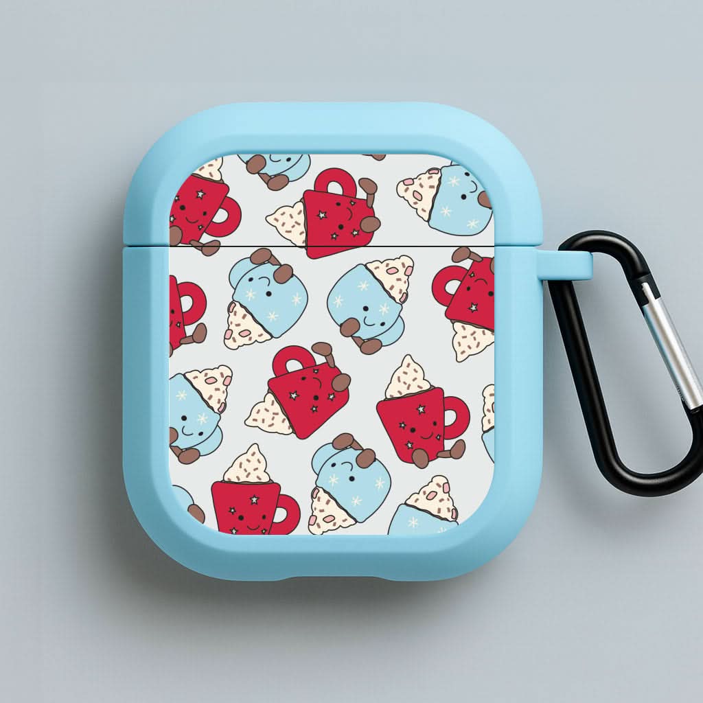 Christmas Drinks Plushies Pattern Blue AirPods Case