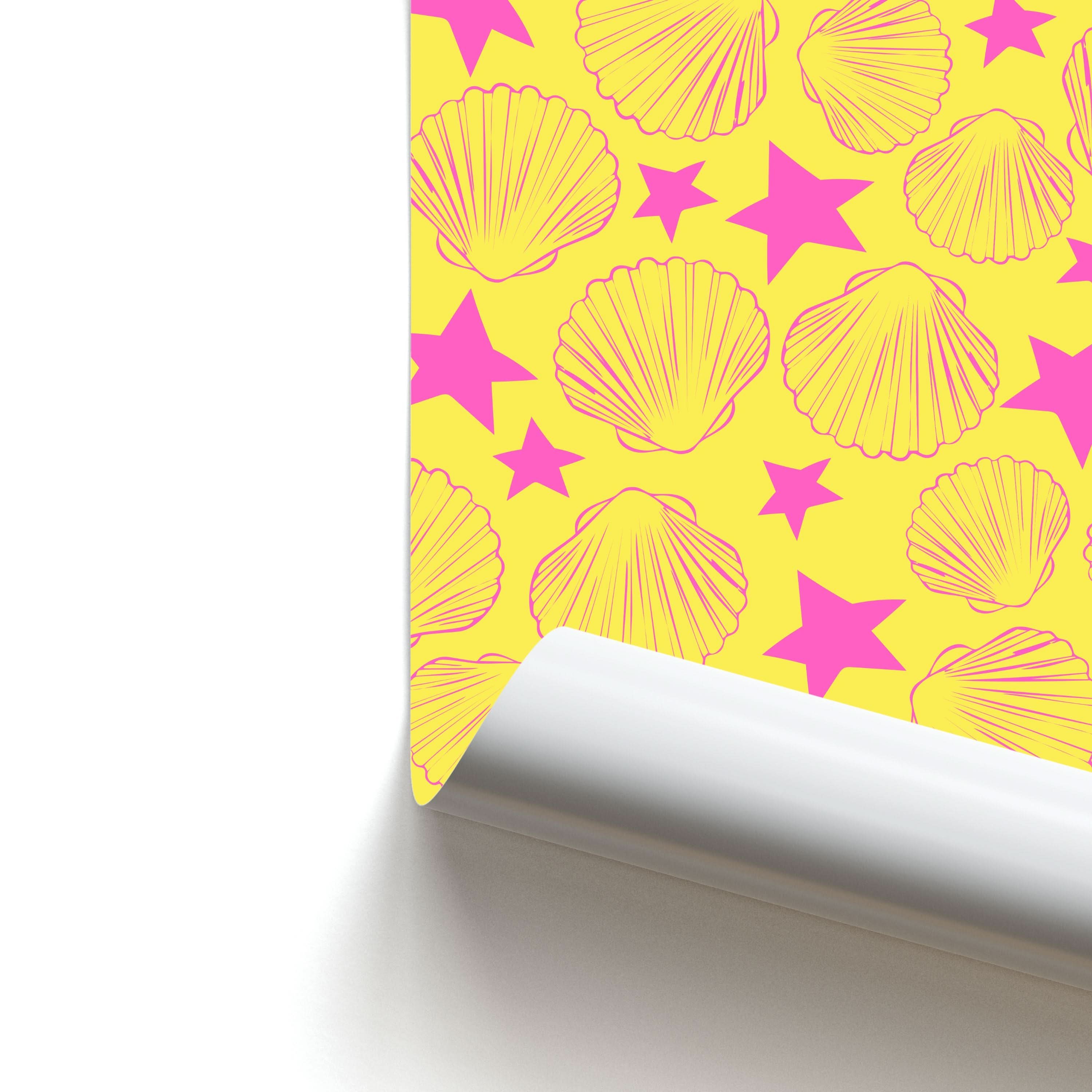 Seashells And Stars Yellow Pattern Poster