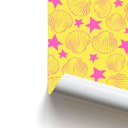 Seashells And Stars Yellow Pattern Poster