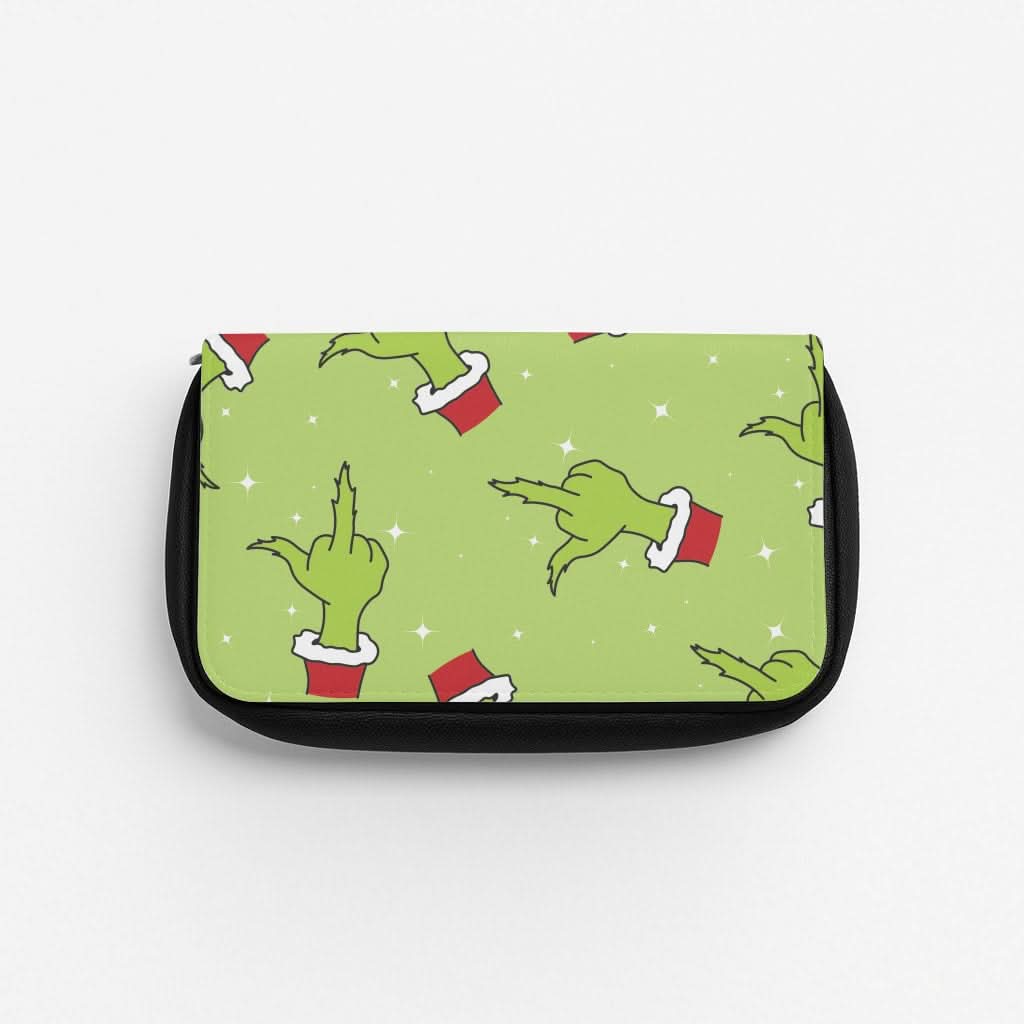 Green Middle Finger Christmas Pattern Pencil Case