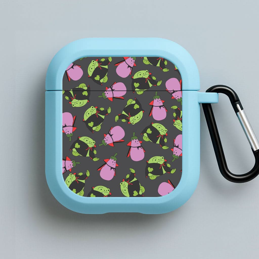 Vampire Frogs And Vegetables Pattern - Halloween Blue AirPods Case