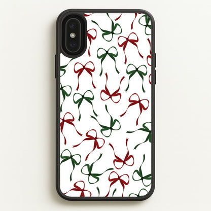 Red And Green Coquette Christmas Bows Pattern iPhone XS Max Case