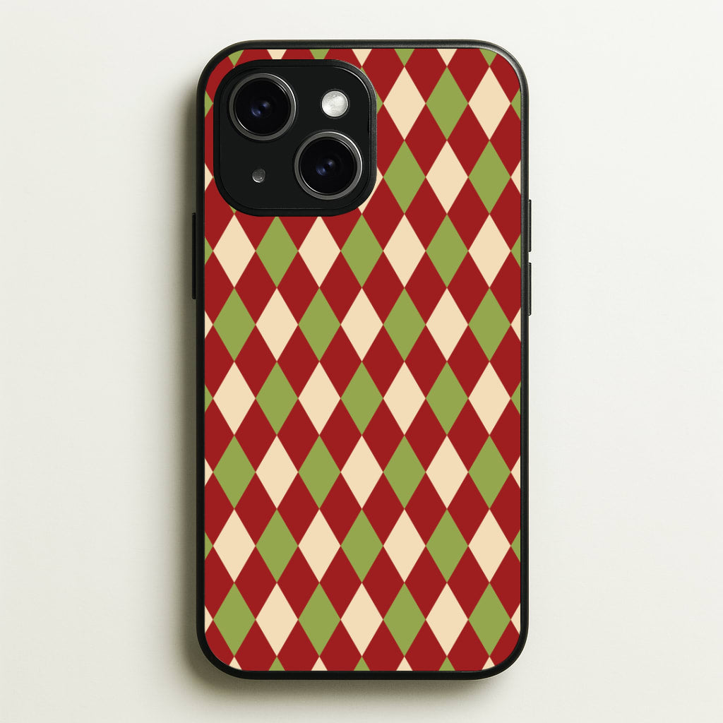 Red And Green Argyle Christmas Pattern iPhone 14 Case