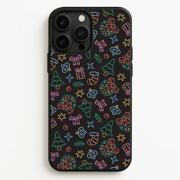 Neon Christmas Icons Pattern I iPhone 13 Pro Max Case