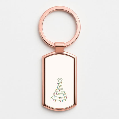 Cartoon Mouse Christmas Tree Lights Rose Gold Keyring