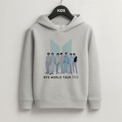 K-Pop Band Tour Pastel Blue Grey Kids Hoodie