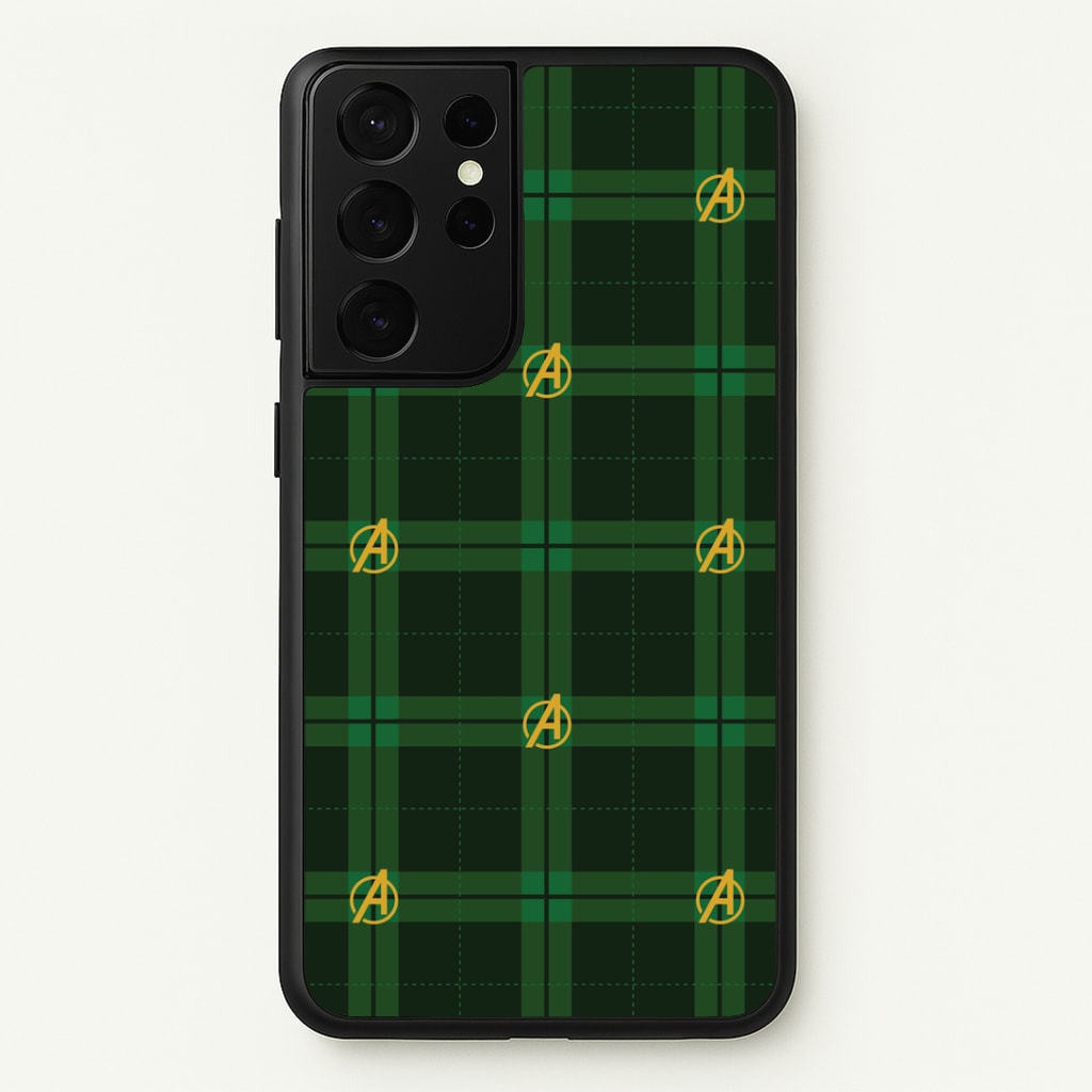 Superhero Team Green Tartan Pattern Galaxy S21 Ultra Case