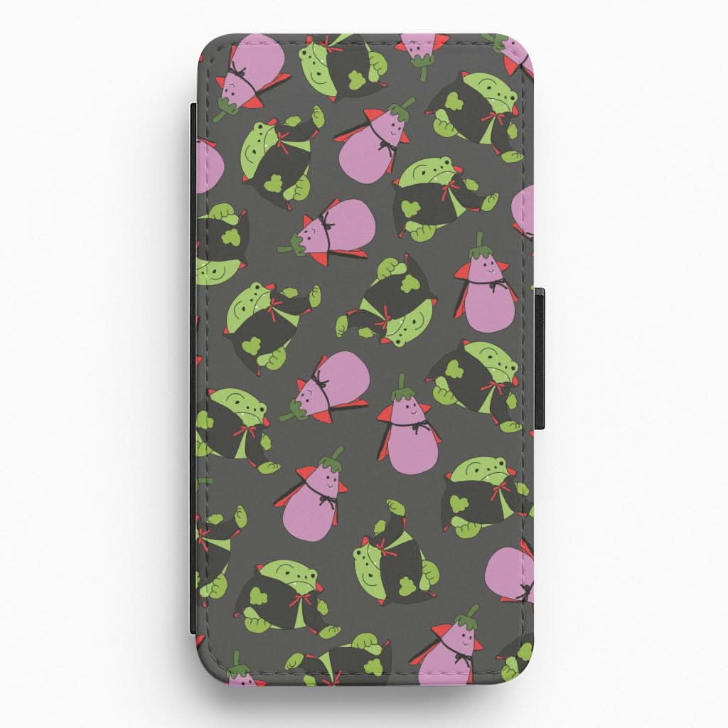 Vampire Frogs And Vegetables Pattern - Halloween Flip / Wallet Phone Case