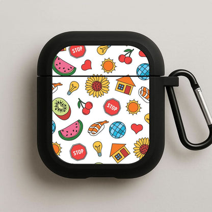 Harry Stickers Pattern Black AirPods Case