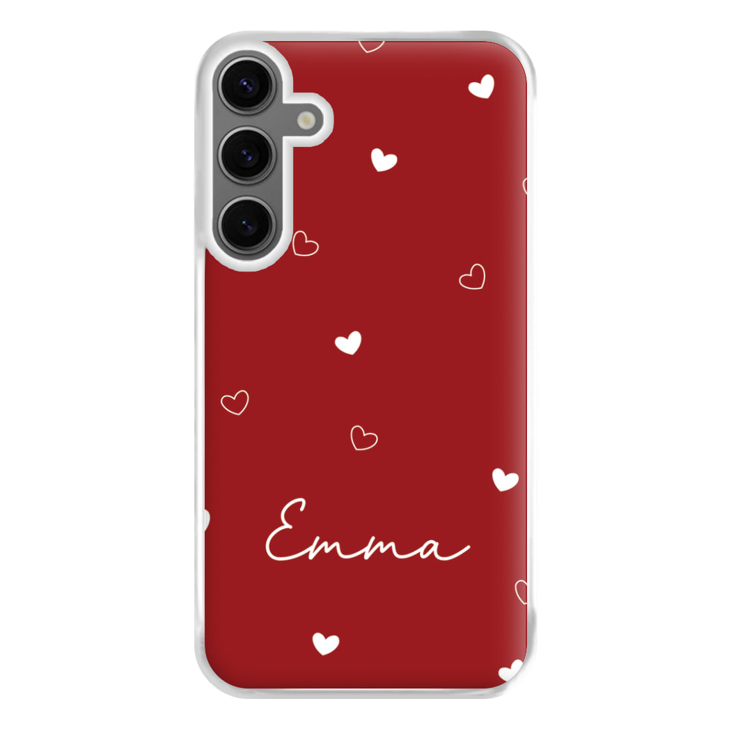 Red Hearts And Outlines Personalised Name Galaxy S24 Case