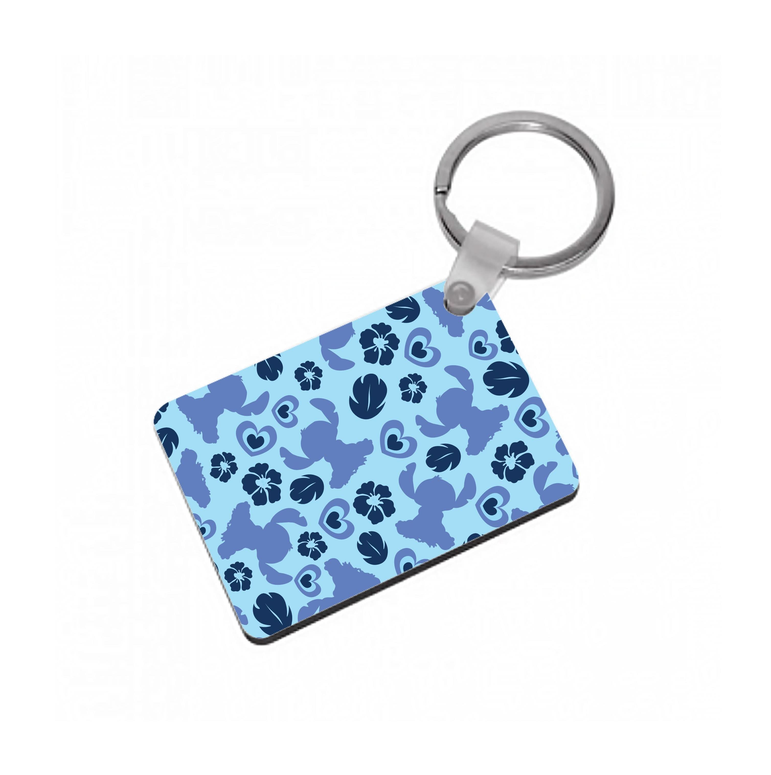 Blue Alien Silhouette Pattern Keyring