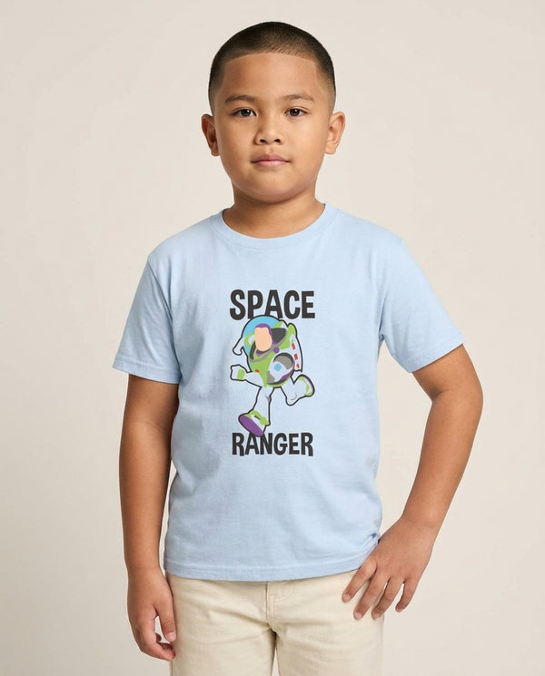 Space Ranger  Kids T-Shirt — Blue Front, worn