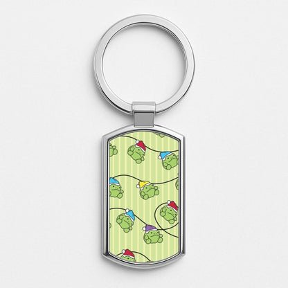 Christmas Frog Plush Fairylights Pattern Silver Metal Keyring