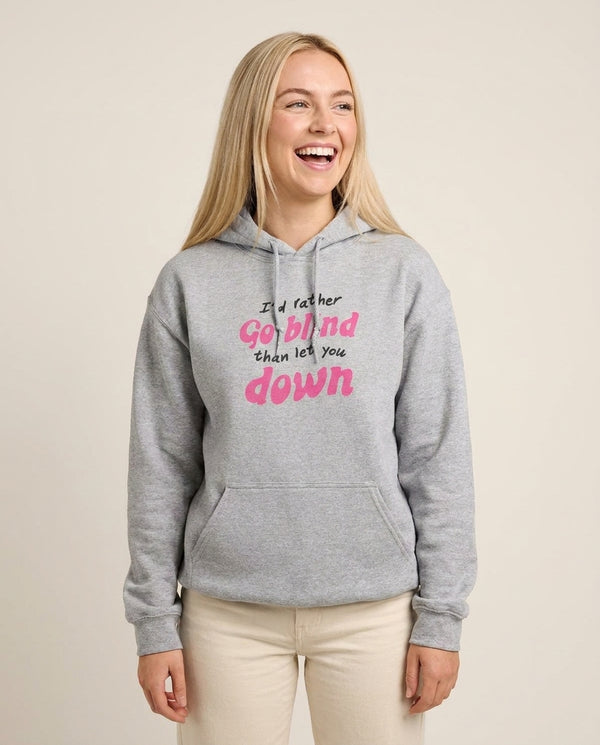 I'd Rather Go Blind Hoodie — Grey Front, worn