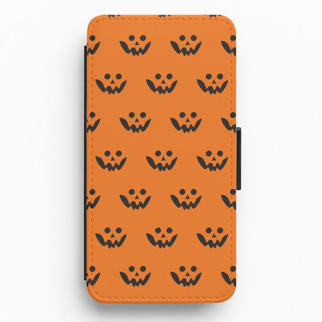 Carved Pumpkin Face Pattern Flip / Wallet Phone Case