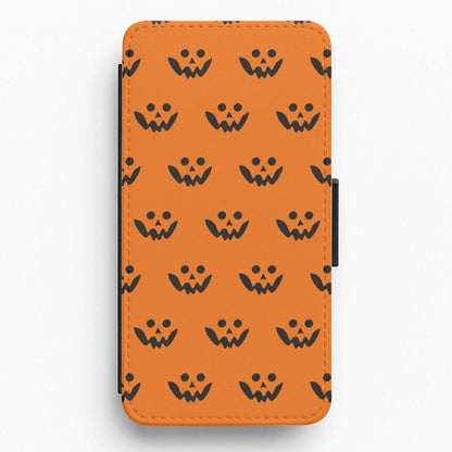 Carved Pumpkin Face Pattern Flip / Wallet Phone Case