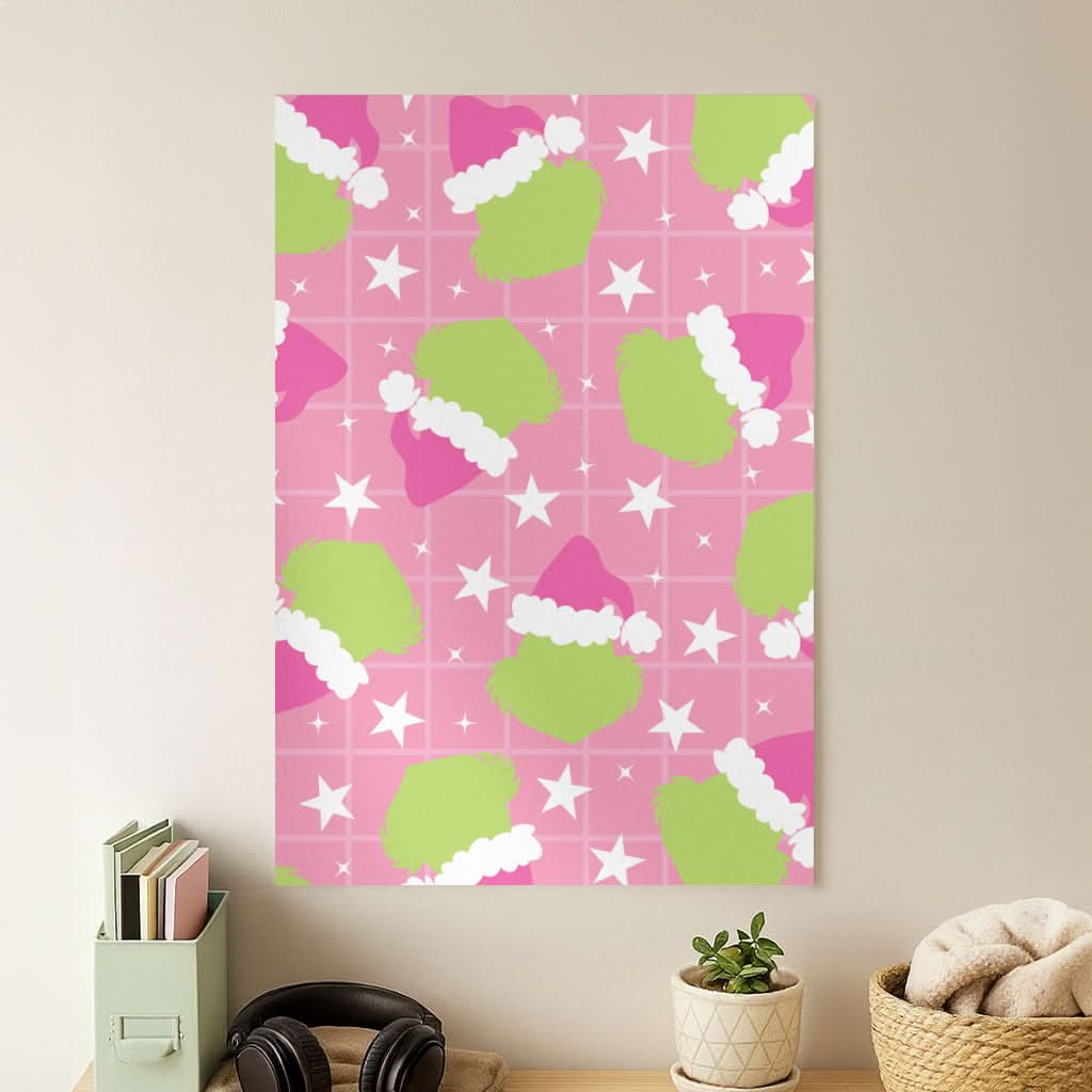Pink Green Creature Xmas Pattern Poster