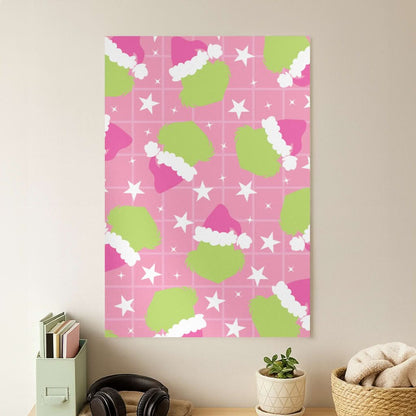 Pink Green Creature Xmas Pattern Poster