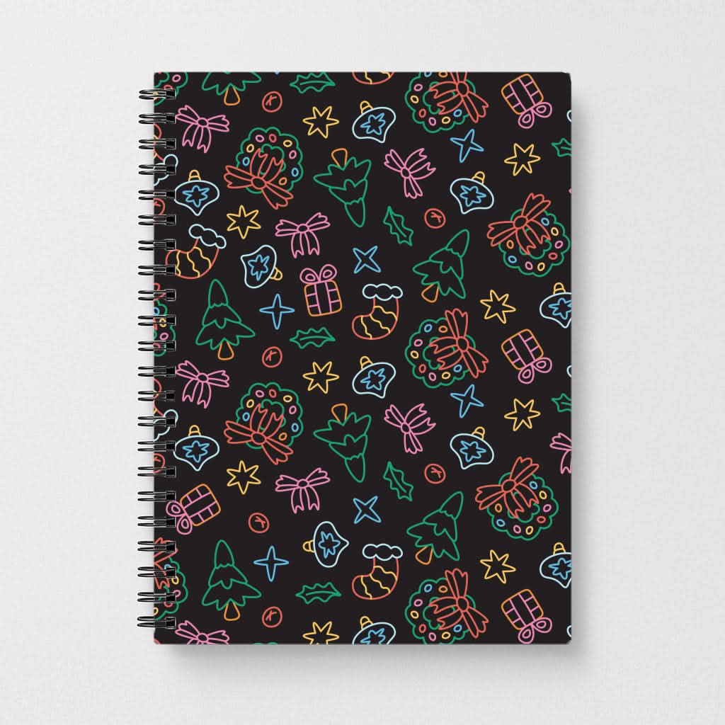 Neon Christmas Icons Pattern I Notebook