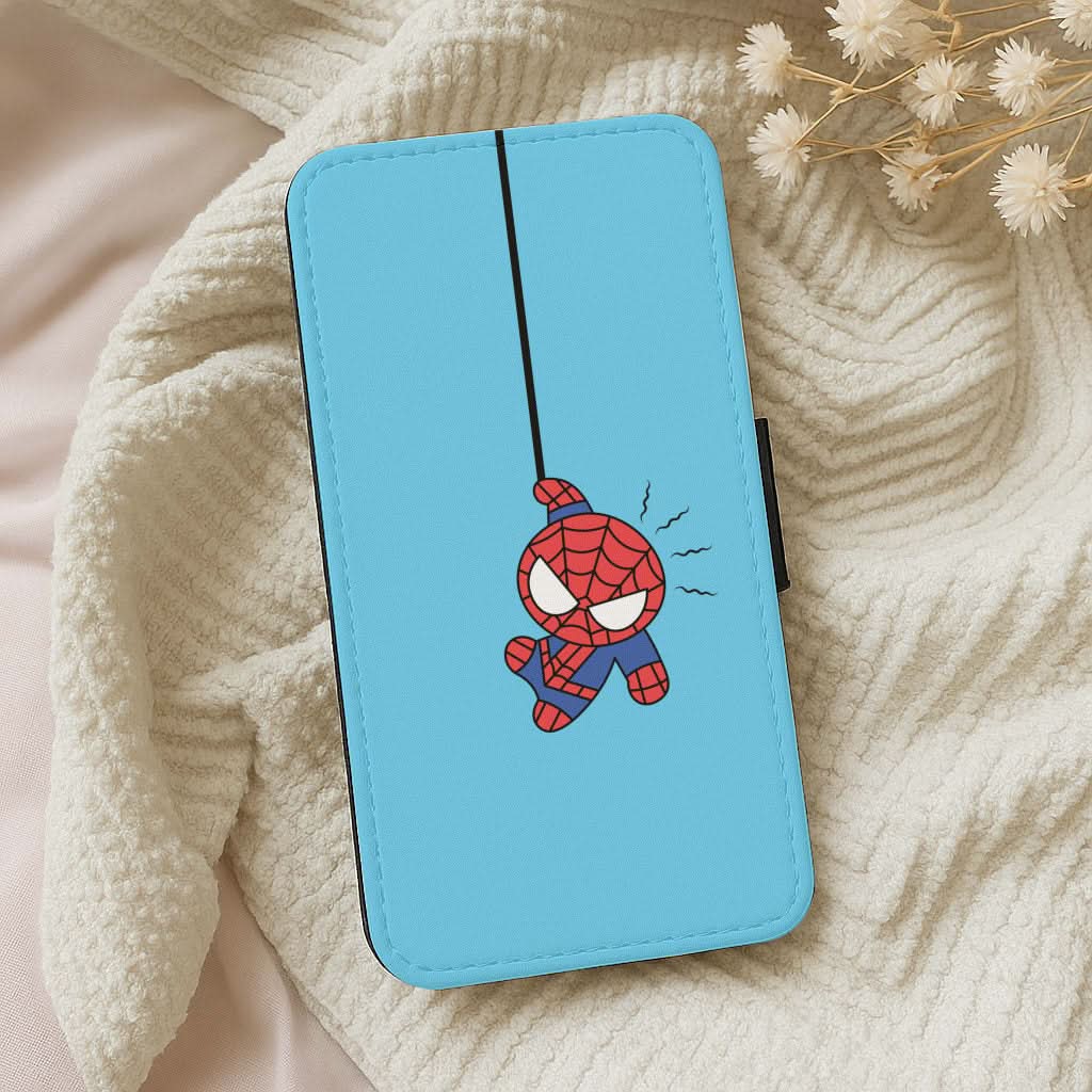 Blue Hanging Spider Hero Leather Phone Case