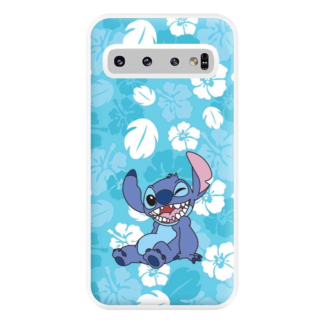 Cute Blue Alien Floral Pattern Galaxy S10 Plus Case