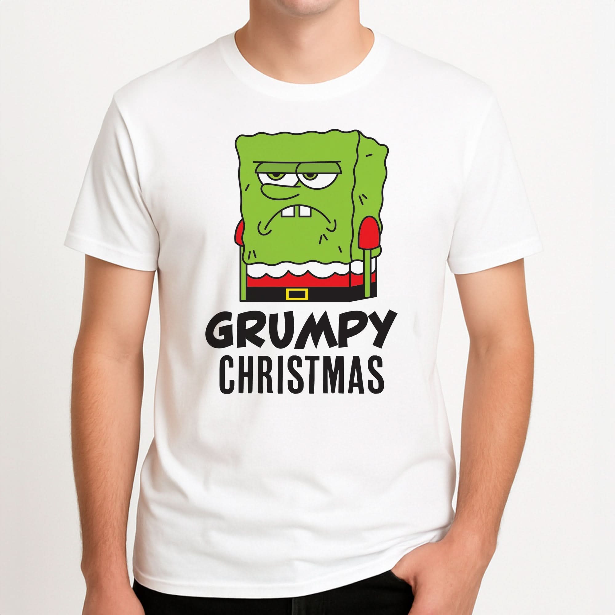 Grumpy Christmas Cartoon Sponge Mens T-Shirt
