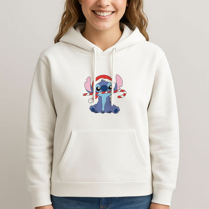 Cute Blue Alien Candycane Womans Hooded Sweatshirt