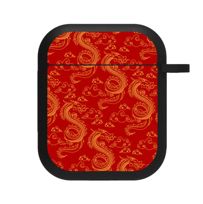 Red And Gold Dragon Pattern AirPods Case