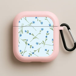 Baby Blue Floral Pattern Pink AirPods Case