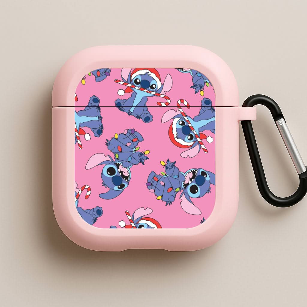 Christmas Cute Blue Alien Pattern Pink AirPods Case