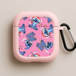 Christmas Cute Blue Alien Pattern Pink AirPods Case