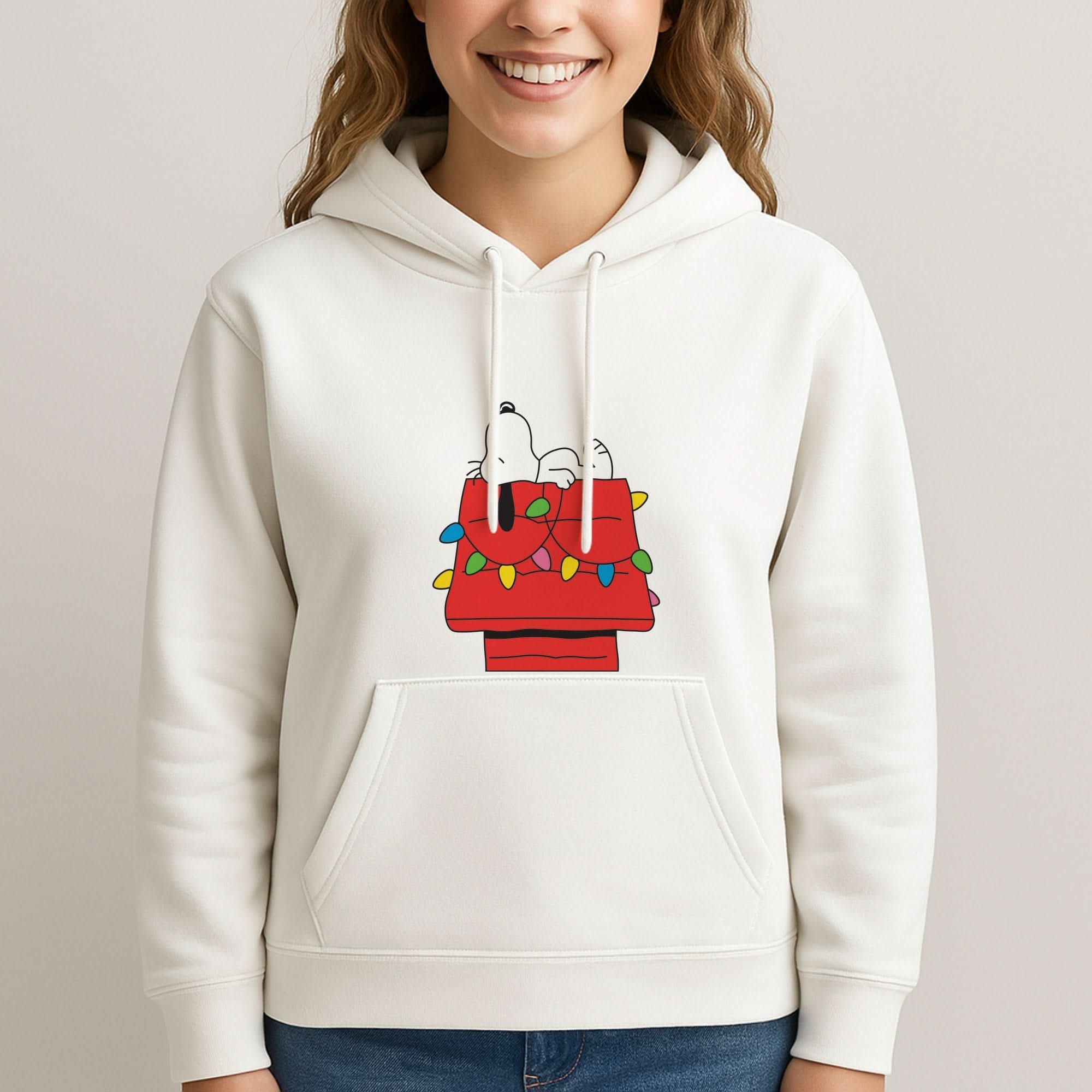 Cartoon Beagle Fairylights Womans Hooded Sweatshirt