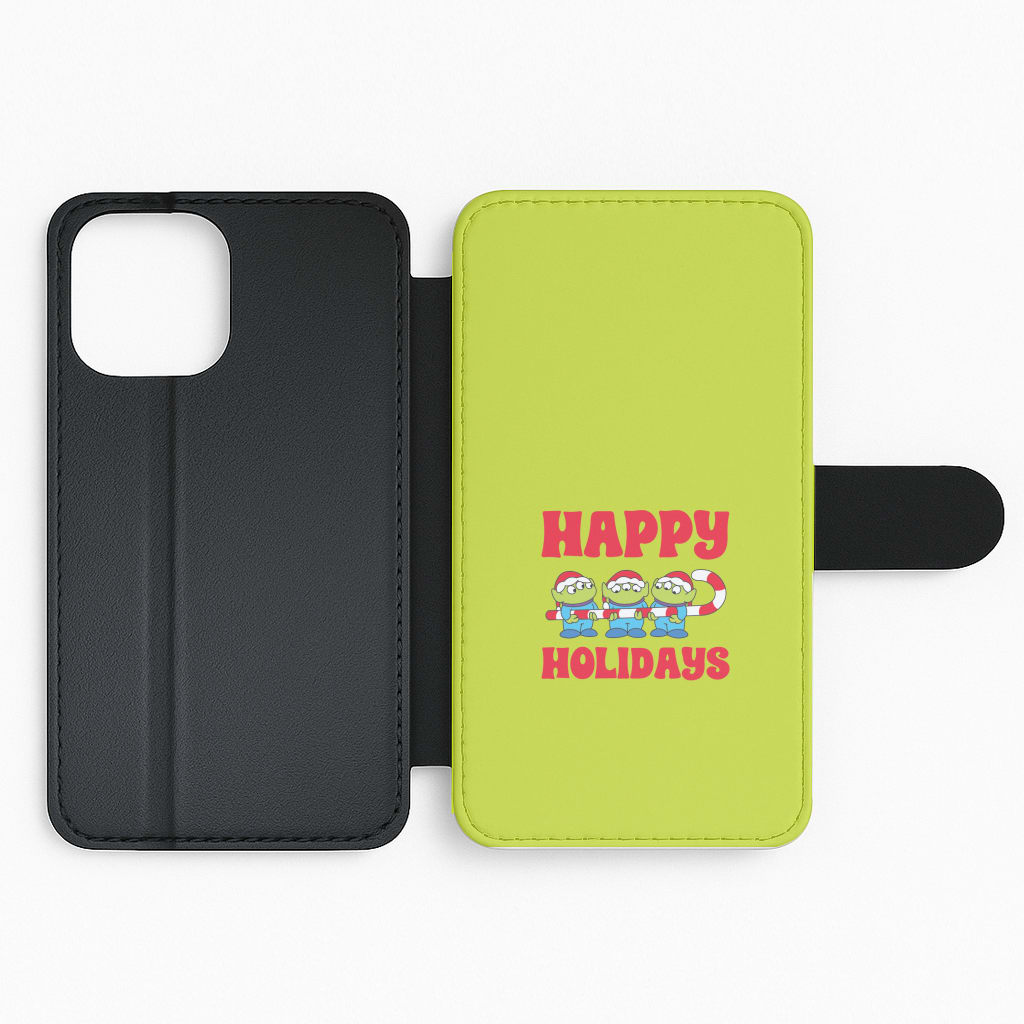 Happy Holidays Cute Green Aliens Flip Phone Case
