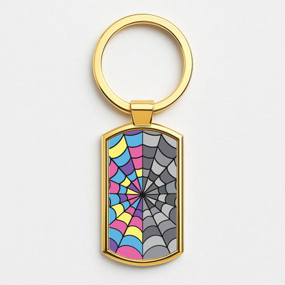 Colourful And Gray Spiderweb Gold Keyring