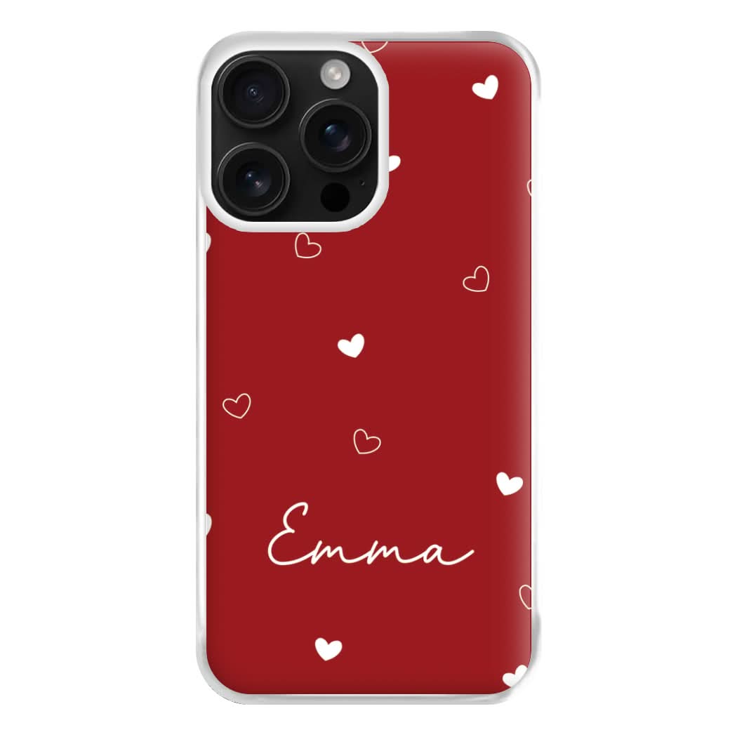 Red Hearts And Outlines Personalised Name Phone Case for Apple iPhone, Samsung Galaxy, Huawei and Google Pixel