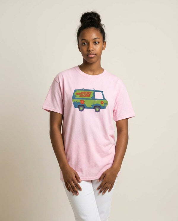 The Mystery Machine - Scoob T-Shirt — Pink Front, worn