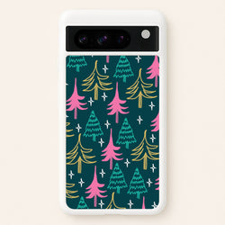 Colourful Sketched Christmas Trees Pattern Google Pixel 8 Pro Case