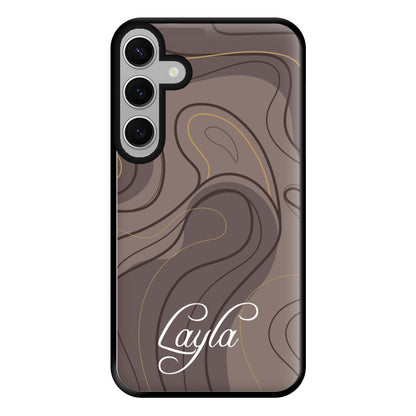 Brown Marble Waves Personalised Name Galaxy S24FE Case
