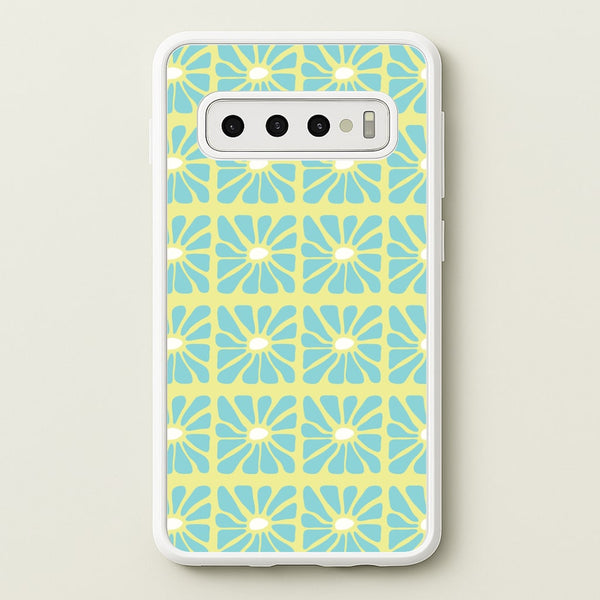 Square Abstract Flowers Blue Galaxy S10 Case