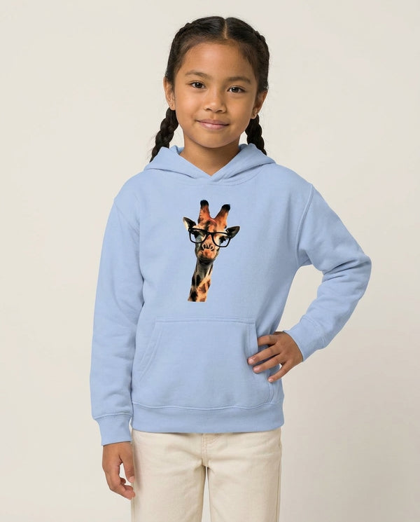 Hipster Giraffe Tumblr Kids Hoodie — Blue Front, worn