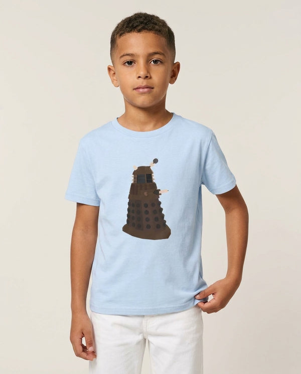 Dalek Kids T-Shirt — Blue Front, worn