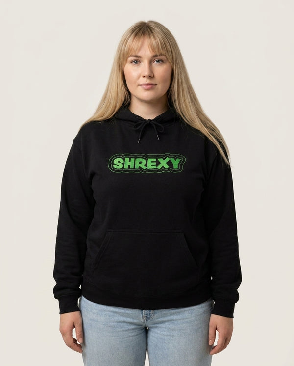 Shrexy Hoodie — Black Front, worn
