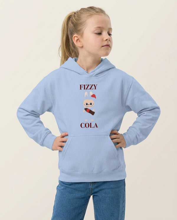Fizzy Cola Monster Kids Hoodie — Blue Front, worn