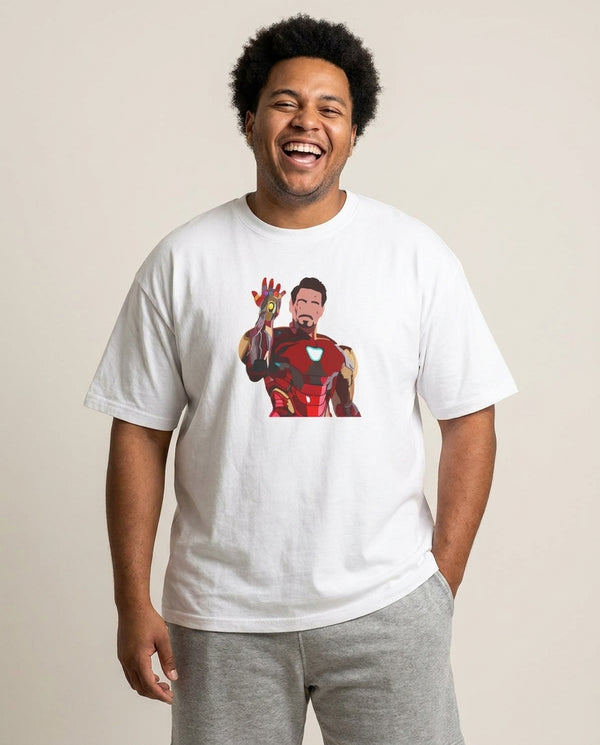 Iron Man T-Shirt — White Front, worn